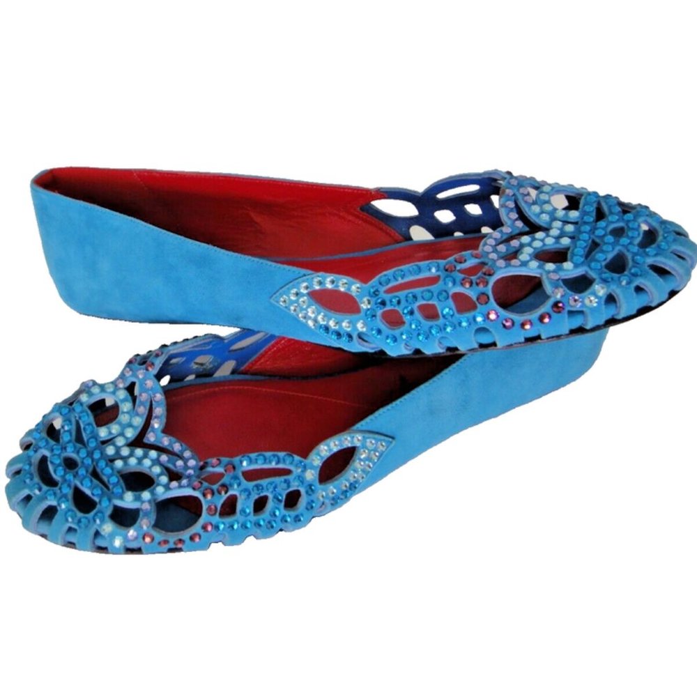 CESARE PACIOTTI Designer Shoes, blue suede leather, US 9 IT 39, flat, ballerinas